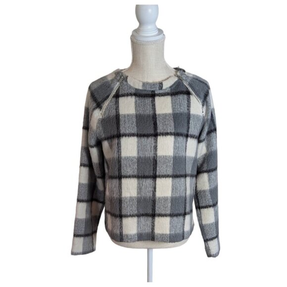 Abercrombie & Fitch Womens Gray White Check Plaid Wool Blend Sweater - Picture 1 of 5